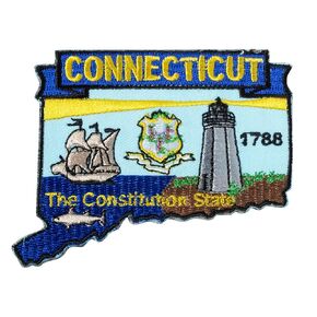Connecticut State Shaped Map Embroidered Patch, with Iron-On Adhesive