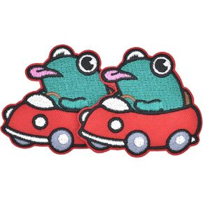 2pcs Cute Frog Driving Embroidered Iron on Patches for Clothing, Sew on/Iron on Patches for Clothing, T-Shirts, Jackets, Backpacks, Jeans, Hats, Clothes Decorations