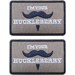 2 PCS AliPlus I'm Your Huckleberry Patches Embroidered Tactical Morale Patch Hook and Loop(Brown)