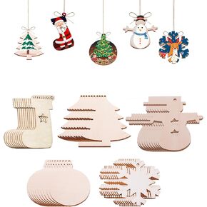 50PCS Unfinished Wooden Ornaments for Crafts Wooden Cutouts 3inch Christmas Wooden Ornaments to Paint Christmas Decoration DIY Crafts (Wooden Ornaments)