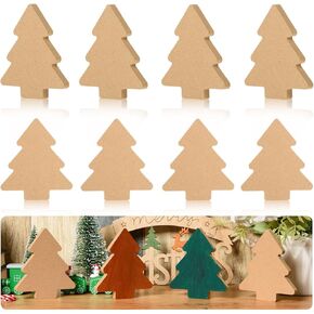 MoDooris 24Pcs Christmas Tree Wooden Cutouts Unfinished Wood Xmas Tree Table Signs Blank Christmas Tiered Tray Decor Christmas Freestanding Block for Christmas Winter Home Mantel Shelf Party Decor, 4"
