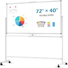 Large Rolling Whiteboard Dry Erase, 72" x 40" Double-Sided Mobile White Board with Stand, Giant Magnetic Dry Erase Board on Wheels for Office, Home & School