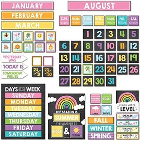 Hadley Designs Colorful Classroom Calendar Set Bulletin Board Sets For Teachers - Bulletin Board Calendar, School Calendar For Classroom, Calendar Bulletin Board Set For Classroom Decoration