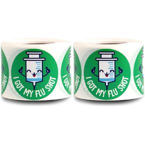 300 ملصق، لفة واحدة - ملصق I Got My Flu Shot - 1.5 بوصة، نقطة دائرية خضراء على شكل دائرة خضراء I Got My Flu Shot Badge/I Got My Vaccinated ملصقات