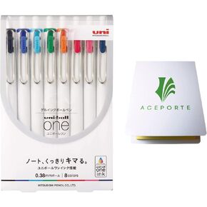 Uni-Ball one 0.38mm - Can be Clearly written Gel pen, 8 Colors, Sticky Notes Value Set