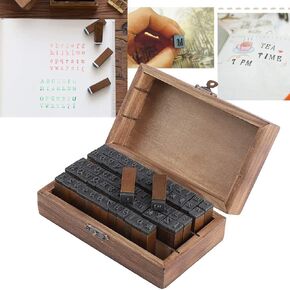 70PCS Alphabet Stamp Set, Wooden Alphabet Set Stamp with Storage Box Vintage Letter Stamps for Clay Crafts, Card Making, Painting Rubber Alphabet Letter Number Stamps Small Stamp Set