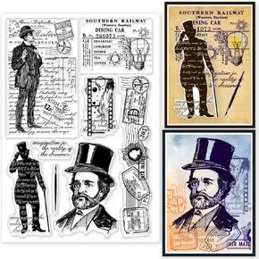 GLOBLELAND Vintage Gentleman Invention Background Clear Stamps for DIY Scrapbooking Retro Man Silicone Clear Stamp Seals Transparent Stamps for Cards Making Journal Decoration