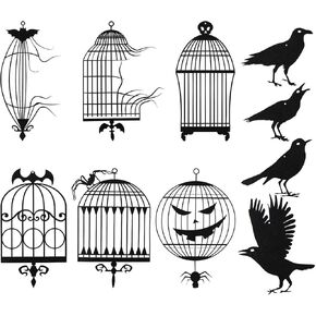 Black Crows Cage Garlands, Glittery Black Crow Halloween Decorations for Gothic Bird Raven Hanging Banners Crow Cage Halloween Backdrop Centerpiece for Horror Theme Scary Witch Party Supplies
