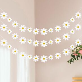 3 Packs Daisy Boho Banner Party Decorations, Daisy Garland Kit, Groovy Party Favors White Daisy Decor, Daisy Paper Cutouts for Indoor Outdoor Girls Shower Birthday Party Supplies