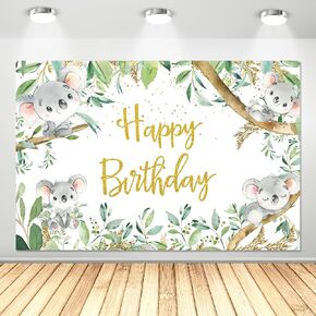 Koala Birthday Party Backdrop Supplies - Koala Theme Birthday Background Banner Decorations, Koala Backdrop, Safari Jungle Animal Koala Bear 1st 2nd 3rd Birthday Backdrop | 5x3ft