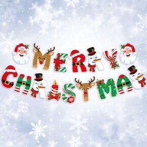 Merry Christmas Words Banners Christmas Hanging Banners for Christmas Decoration, Santa Trees Snowflake Banners for New Year Party Decoration Winter Xmas Home Gathering Hanging Accessories Supplies