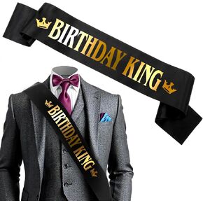 Birthday King Sash for Men, Black Satin Birthday Sash with Gold Letter Birthday Party Decorations Happy Birthday Supplies Birthday Accessories for Boy