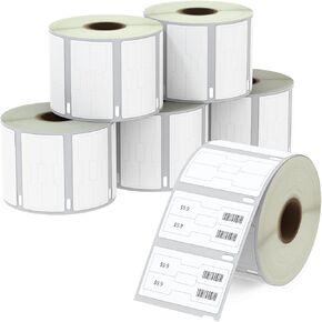 BETCKEY - Barbell Style Jewelry/Price Tag Labels Replace for DYMO 30299 (3/8" x 3/4") - Compatible with DYMO Labelwriter 450, 4XL & Zebra Desktop Printers [6 Rolls/9000 Labels]