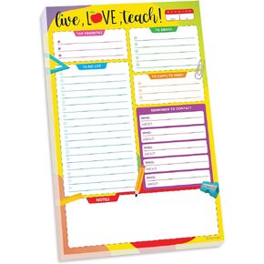 Decorably 50 Sheets Colorful Undated Teacher Notepad, 5.5x8.5in Easy Tear-Off Teacher Note Pad for Priorities, To-Do List, Contacts, Notes