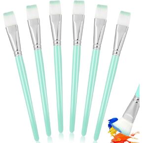 6Pcs 1 inch Flat Paint Brushes, Synthetic Nylon Craft Artist Brushes for Painting Oil Paint Brushes with Wooden Handle for Acrylic, Watercolor, Oil, Crafts, Face Body Art