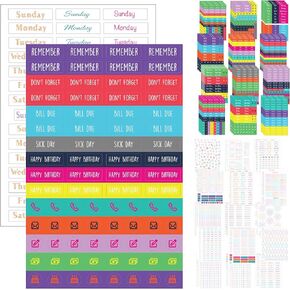 Colorful Combo Weekly Planner Stickers Set - 78 Sheets of Productivity Journaling Stickers with Days, Numbers, Weather, Habit Trackers, Transparent Stickers, Compatible with 5mm Grid Bullet Journals