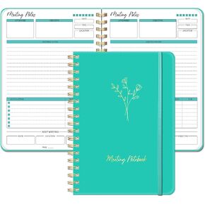 VCOOHM Meeting Notebook For Work Organization, Work Planner Notebook With Action Items and index pages, Perfect Office Supplies for Men & Women, 140 Pages, 7.5" x 10", Turquoise