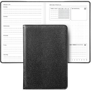 SohoSpark Refillable 18-Month Undated Weekly & Monthly Planner, 6x8.7" Faux Leather Cover, Productivity Planner, Organizer, Goal & Habit Tracker, To Do List, Start Anytime, Lay-Flat Binding (Black)
