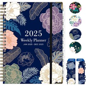 2025 Planner, Weekly and Monthly Planner from January 2025 - December 2025, Notebook Calendar Planner Agenda Planner with Tabs, Inner Pocket, Spiral Binding, Monthly Tab - A5 (6.3" x 8.5") Blue