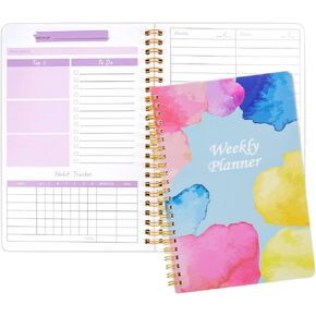 Undated Weekly Planner, Weekly To Do List Sprial Notebook with Goals Habit Tracker and Daily Agenda, A5 Weekly Schedule for Teachers,Schools and Colleagues,Keep Work&Home Organized (Violet)
