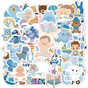 Baby Boy Shower Stickers for Scrapbooking, 50pcs Baby Scrapbook Supplies Stickers Newborn Baby Album Waterproof Vinyl Bluk Sticker for Water Bottles Laptop Decorating Planning Scrapbooking