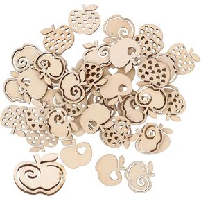 100pcs Wooden Apple Cutout Unfinished Mini Wood Apple Pieces Slice Centerpiece Embellishment for Xmas Wedding Birthday Table Decor DIY Craft 3cm (Mixed Pattern)