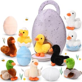 HyDren 13 Pcs Plush Ducks Stuffed Animal Small Ducks Plush Toy and Egg Bag Set Cute Ducks Animals Plush Toys Soft Duck Stuff Animals for Christmas Ducks Themed Birthday Party Favors