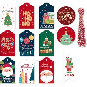 96 PCS Christmas Name Tags with String, Xmas Santa to/from Tags Label for Holiday Present Wrap (96) (Type A-96PCS)