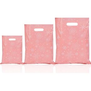 JWSCYSY 200Pack Christmas Snowflakes Plastic Merchandise Bags Boutique Gift Bags with Handles 3 Sizes Retail Bags Shopping Goodie Bags Bulk for Holiday Family or Business Party Favor Bags (Red)