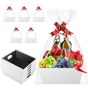 Baskets for Gifts Empty - Gift Baskets Empty To Fill Kit - Red Basket Cardboard To Fill Bulk 5 Pack for Holiday, Birthday, Christmas, Valentines Day and Any Occasion