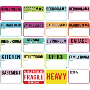600 pcs Moving Labels for Boxes,3 x 2 Packing Labels for Moving Boxes, for 3-4 Bedroom House,20 Designs Moving Stickers Including Fragile Stickers and Heavy Sticker