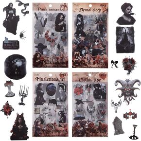 Goth Aesthetic Stickers,120 Pcs Gothic Style Die-Cut Sticker Book Vintage Halloween Scrapbook Sticker Set Transparent PET Adhesive Stickers