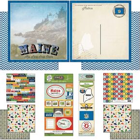 Scrapbook Customs Themed Paper and Stickers Scrapbook Kit, Maine Vintage Blue 12 inch by 12 inch