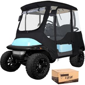 10L0L Deluxe Golf Cart Enclosure 2 Passenger for Club Car Precedent, Onward & Tempo Golf Cart, 4 Sided Clear PVC Window with Security Side Mirror Openings and Zipper Entry Golf Cart Rain Cover