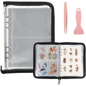 Reusable Sticker Organizer Sticker Storage Book Zipper Binder Collecting Album with Pocket and A5 Size Blank Release Paper for Sticker Display Keeper Holder (Stickers Not Included)