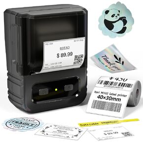 Itari Label Maker Machine with Tape, M102 Bluetooth Barcode Printer, Sticker Label Printer with 300+ Templates for Small Business, Price, Address, Mail, Jar, Thermal Printer for Office, Home, Black