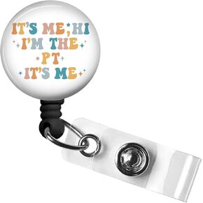 It's me,PT Badge Reel,Retractable Name Card Badge Holder with Alligator Clip, Medical MD RN Nurse Badge ID, Badge Holder, Office Employee Name Badge