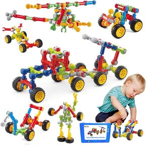 Stem Toys - 167 Pcs Building Blocks Set with Wheels stem Building Toys - Ideal Stem Toys for 5 Year Old - Educational and Creative Building Games for Boys and Girls