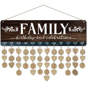 arricraft 1 Set Wooden Family Birthday Reminder Calendar Board, Birthday and Celebrations With 100 Pcs Tags DIY Birthday Tracker Hanging Plaque 12x40cm/4.7x15.7inch for Home Decoration Friends
