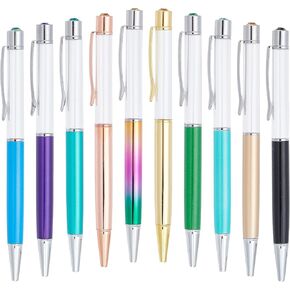 GORGECRAFT 10 Colors 10PCS Empty Tube DIY Pens Marble Floating Liquid Sand Pens Glitter Metal Ballpoint Pen with Plastic Crystal for Writing Compatible School Office Supply Gift