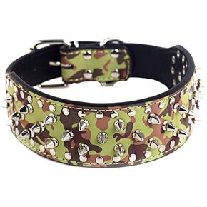 Avenpets 20-26" Length 2" Width Spike Rivets Leather Dog Pet Collars for Pitbull Mastiff Boxer (Camouflage,S)