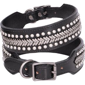 PET ARTIST Soft Leather Dog Collars for Medium Dogs, Luxury Genuine Leather Dog Collar with Rivet Studded, 2 inch Wide Heavy Duty Dog Collar Adjustable for Pit Bull Great Dane Fit 15-18"