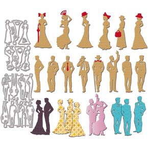 GLOBLELAND Gentleman Lady Silhouette Cutting Dies Metal People Portrait Cutting Embossing Template Retro Woman Man Paper Die Cuts for Scrapbooking Card Making Crafts Paper Cards