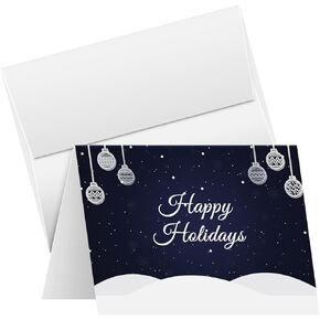 Blue Happy Holidays – Blank Fold Over Greetings Cards and Envelopes for Christmas and New Year’s Greetings, Invitations, Announcements, Gifts and Presents | 25 per Pack | 5 x 7" (When Folded)