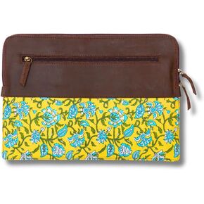 Handcrafted Laptop Bag/Sleeve/Case for Women | Made from Leather with Handblock Fabric - Ideal for 13 Inch Devices