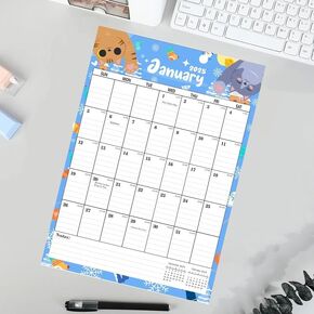 Kitty Wall Calendar 2025, School Year Calendar from Jan. 2025 to June. 2026, 18-Month Paper Wall Calendar with To-Do List and Notes for Office School Home Teacher Planning (multicolor-Cat-12 * 17)