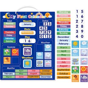 42 PCS-My First Daily Magnetic Calendar for Kids Learning-Weather, Date,Month,Day,Seasons,Days of the Week Toddler Calendar-Preschool Classroom Calendar for Wall-16.9x12.6 in with Easy Hang Loop(Blue)