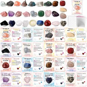 28 Pack Valentines Day Gifts for Kids Classroom Valentines Cards with Crystals Gemstone Valentine Gift Exchange for Valentine's Day Boys Girls Toddlers School Class Party (Heart Style)