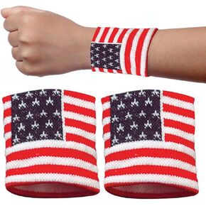 ArtCreativity American Flag Wrist Sweatbands, Set of 2, USA Flag 4th of July Party Favors, Red, White and Blue Wristbands, Patriotic Costume Accessories for Veterans, Memorial, and Independence Day