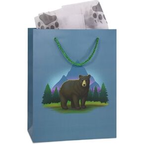 DolliBu Black Bear Large Gift Bag with Tissue Paper - Cute Zoo Animal Big Gift Wrap Bag with Handles and White Tissue Paper for Holiday, Birthday, Party Favor Gift Bags for Kids and Adult - 13 Inches